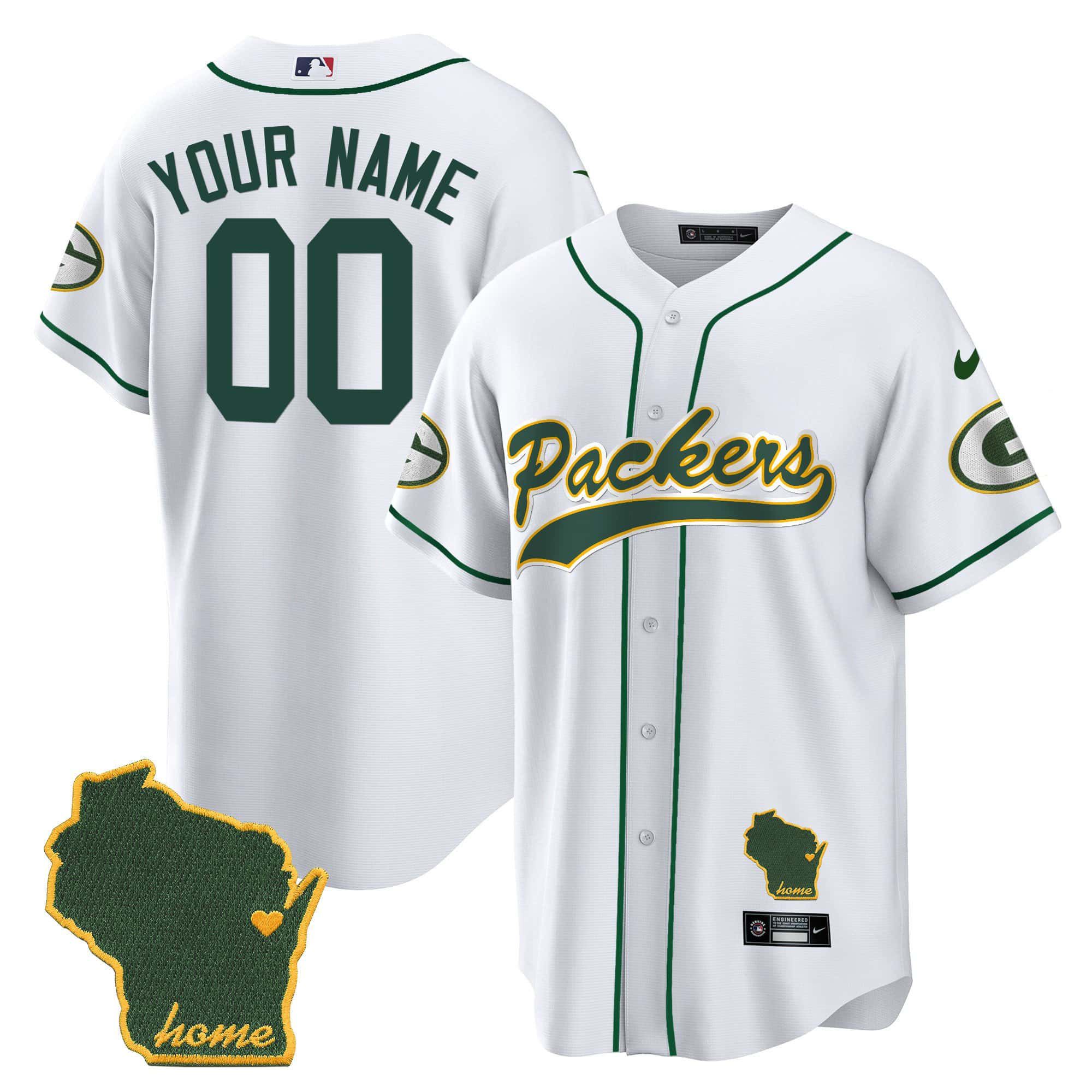 Men Green Bay Packers White 2024 Nike Home Patch Baseball Custom NFL Jersey